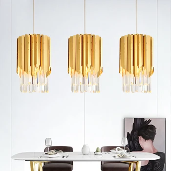 

Gold modern chandelier lighting for dining room round crystal light fixtures bar kitchen island hanging lamp led cristal lamp