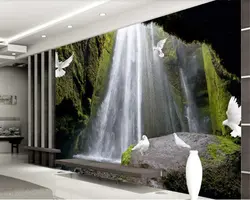 Beibehang обои рулон Реалистичная вода богатство лес водопад голубь красота задний план обои для стен 3 d behang