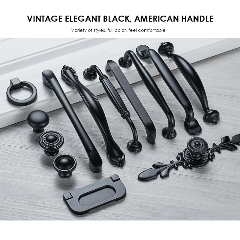 

Black Handle Solid Single Hole Furniture Hardware No fading Accessories Drawer Door Handle American Black Cabinet Wardrobe Handl