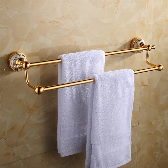 Aluminum Antique Gold Brushed Bathroom Towel Rack Double Layers 59cm ... Aluminum Antique Gold Brushed Bathroom Towel Rack Double Layers 59cm ...