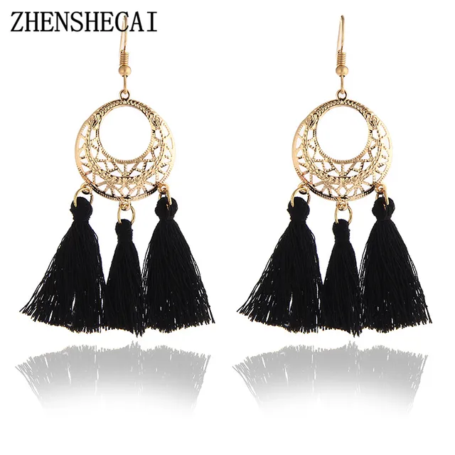 2017 Hot Tassel Drop Earrings For Women Girl Lovers Black Vintage Ethnic Metal Long Gold 2017 Hot Tassel Drop Earrings For Women Girl Lovers Black Vintage Ethnic Metal Long Gold