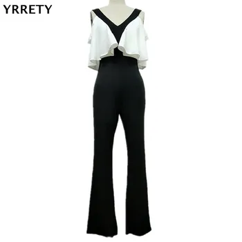 

YRRETY Off Shoulder Women Jumpsuit Elegant Jumpsuit Layered Ruffle Wide Leg High Waist Jumpsuits Female Overalls 2019 Jumpsuits
