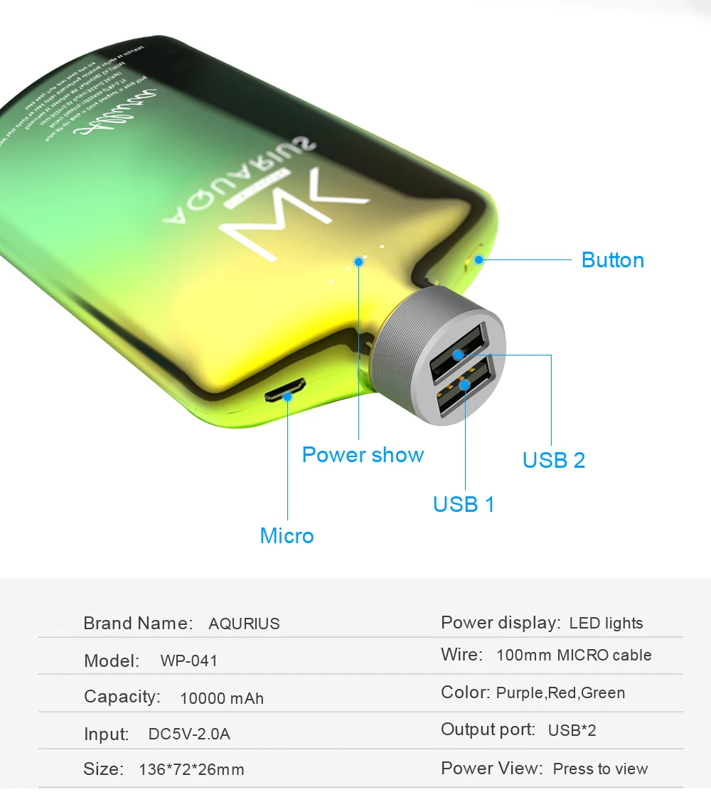 WK 10000 mAh power Bank Dual USB 5 V 2A портативная Быстрая зарядка Bateria Externa Movil 18650 Poverbank для Xiaomi Mi iPhone huawei