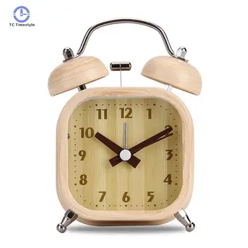 

Alarm Clock Nordic Simple Wood Bedroom Mute Snooze Alarm Clocks Night Light Table Bell Watches Home Decoration