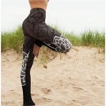 Женские леггинсы, Леггинсы для фитнеса, с цветочным принтом лотоса, полиэстер, быстросохнущие, обтягивающие леггинсы, женские, с высокой талией, тренировочные брюки