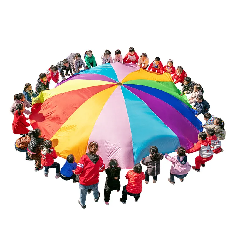 

[Temil] Sports game 2M/3M/4M/5M/6M Diameter Outdoor Rainbow Umbrella Parachute Toy Jump-Sack Ballute Play game mat toy kids gift