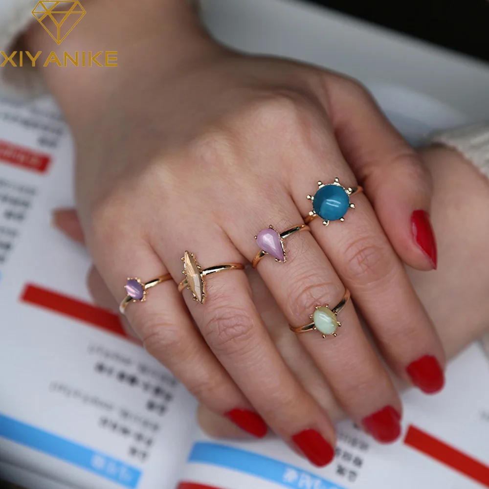

XIYANIKE Hot Sale 5 UNIDS Turkish Nature Stone Rings Sets Charm Midi Knuckle Ring Rings Adjustable opening For Women Gift R22