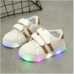 Весна-осень, новые детские белые туфли с подсветкой для мальчиков и девочек, обувь со светодиодной светодио дный подсветкой, корейская