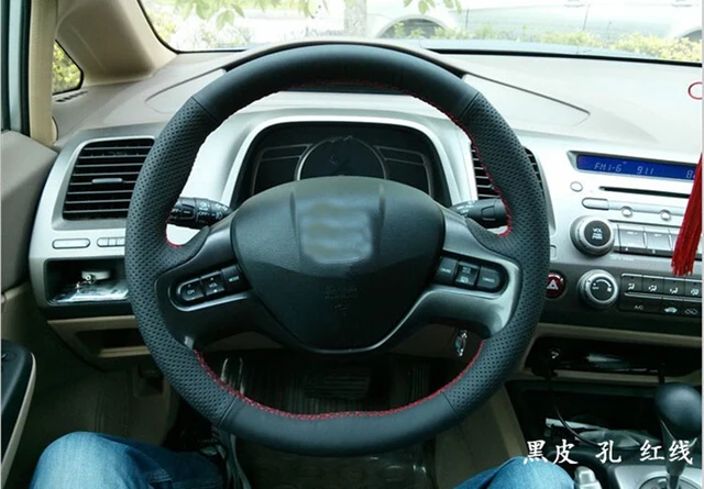 Hand Sewing Black Genuine Leather Steering Wheel Cover For Honda Hand Sewing Black Genuine Leather Steering Wheel Cover For Honda Civic 9 2006 2007 2008