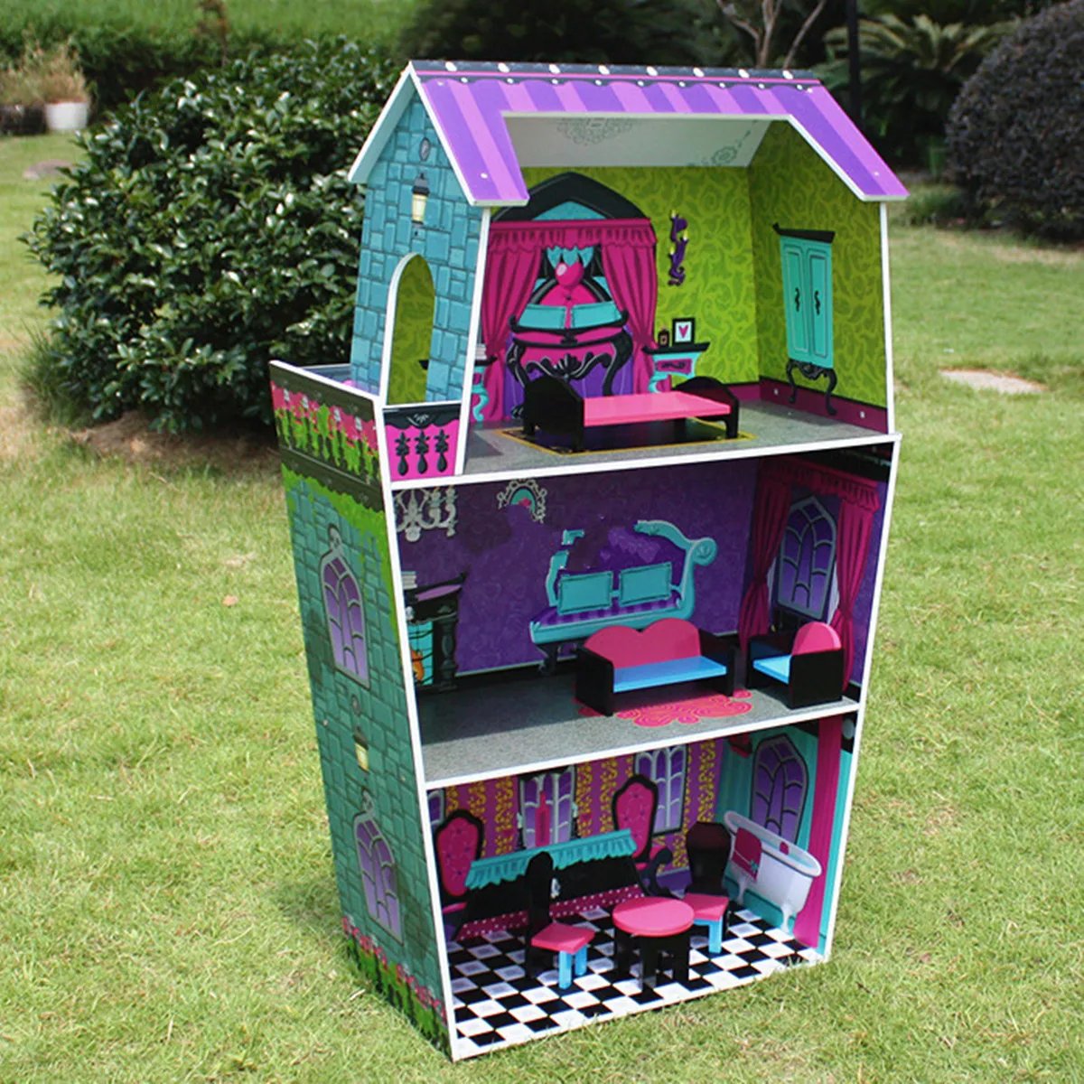 

Wooden Large Scale Kids DIY Dolls House Deluxe Furniture Building Villa Toy Kit 72 x 33 x 114cm Safe Non-toxic Paint Creativity