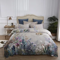 Literie 100% coton égyptien, taille américaine, reine, king size, 4 pièces, oiseaux et fleurs, cuir chevelu, gris, shabby athlon, drap de lit, taies d'oreiller 1