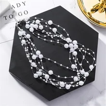 Jewelry Polyline Gold Multilayer Chain Imitation Pearls Necklaces For Women Wedding Bride Necklace