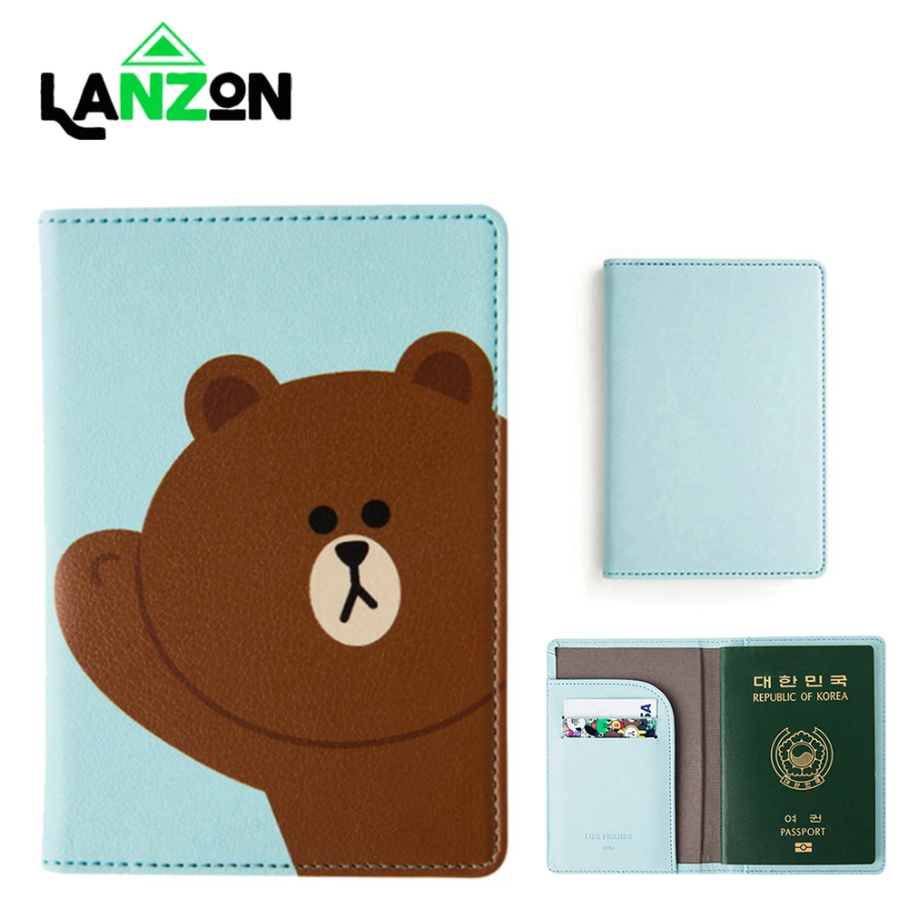 

Brown Bear Passport Covers PU Leather Passport Holders Cartoon Ultra-thin Wallet Cards holder Package Travel Document Organizer