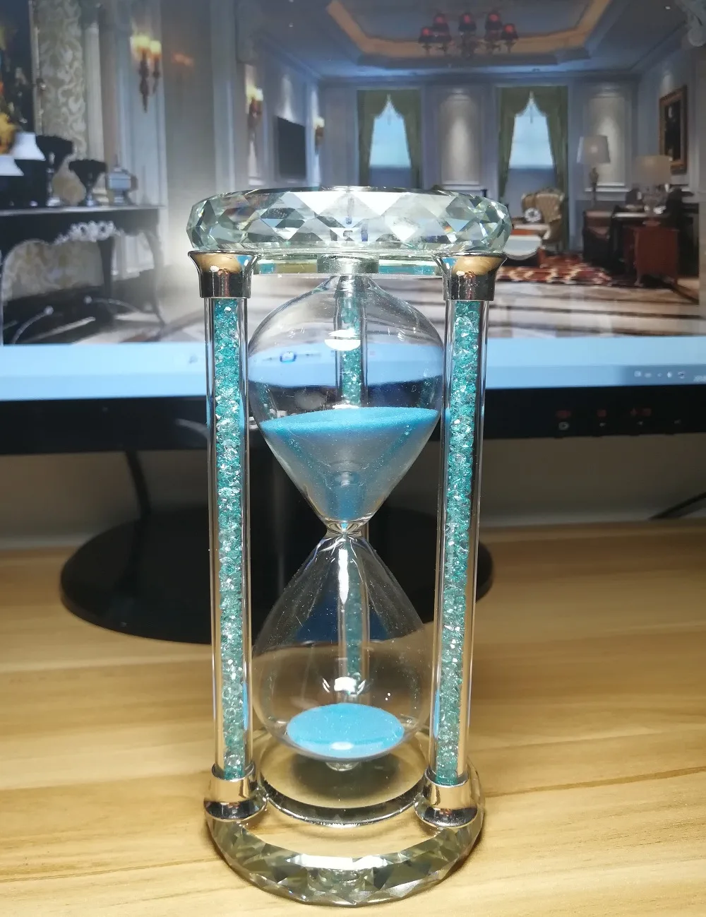 

LACALOVE 30/60 Minutes Crystal Sandglass Diamonds Sand Clock Timer Round Shaped Hourglass Crafts For Home Office Decor Gifts