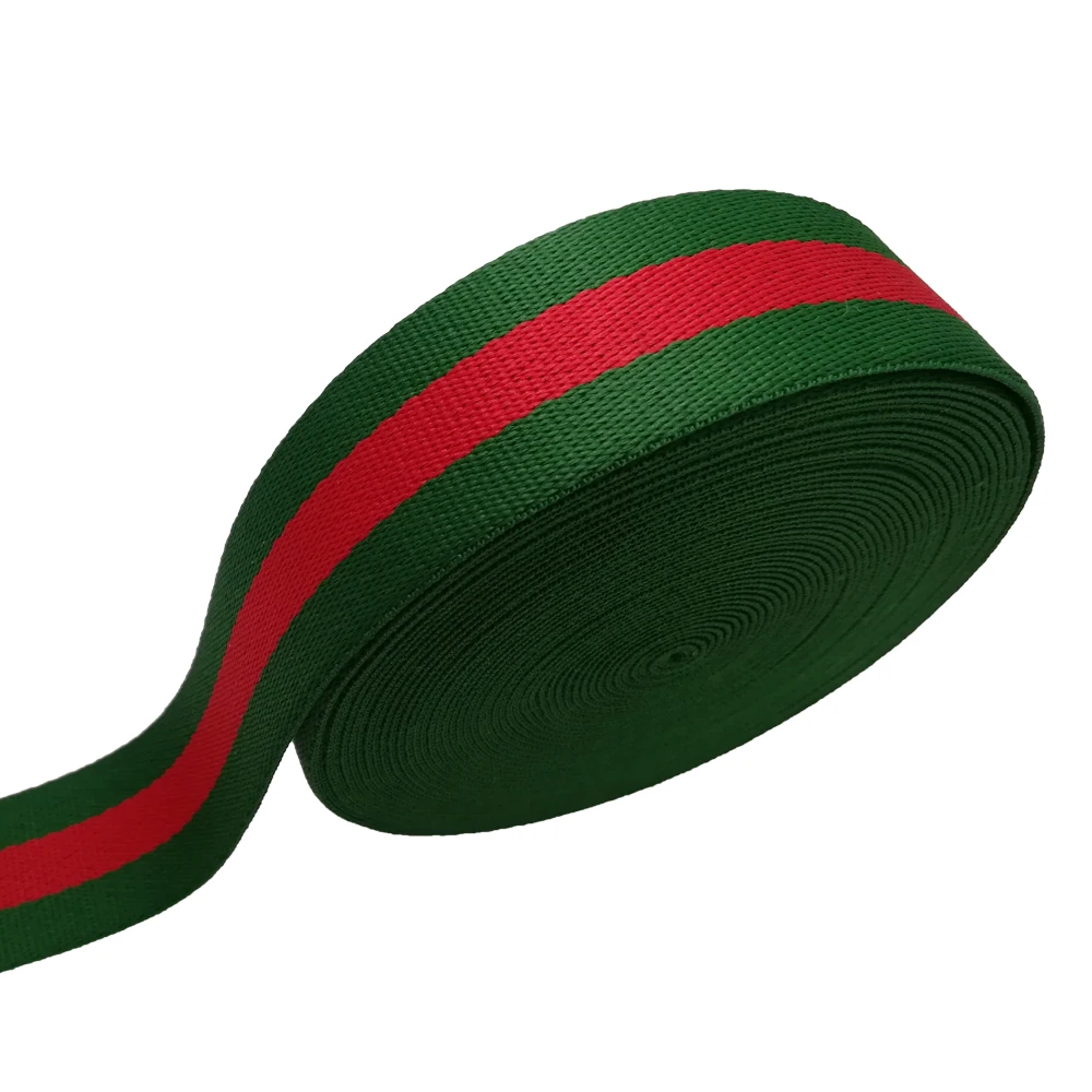 38mm 1.5" wide 45yards/lot Green red striped webbing ribbon for bag