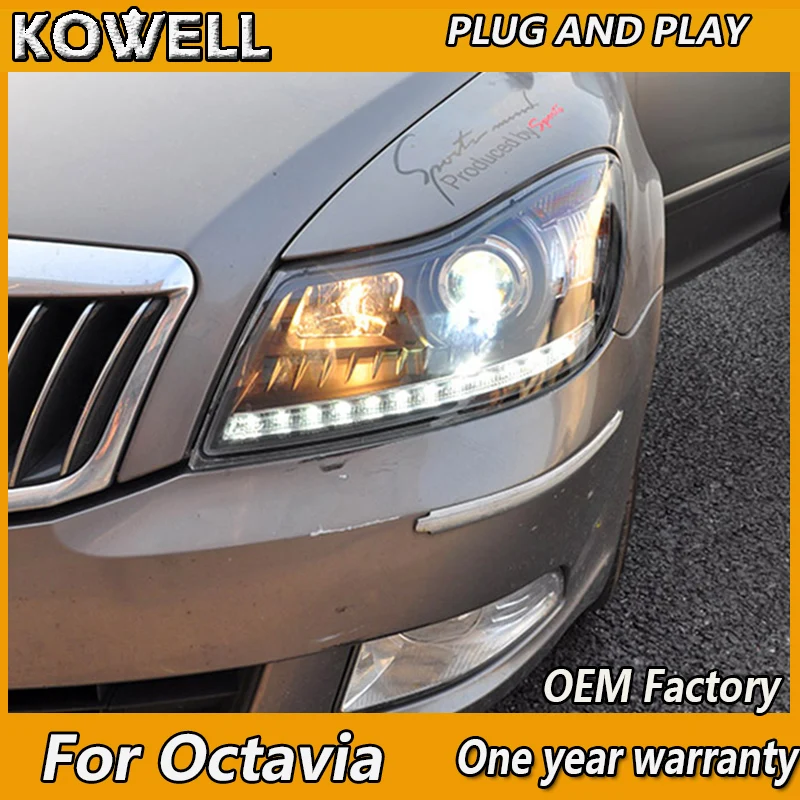 

Автостайлинг KOWELL для Skoda octavia фары 2009-2012 для octavia фары Светодиодные ДХО передние Биксеноновые линзы двойной луч HID комплект
