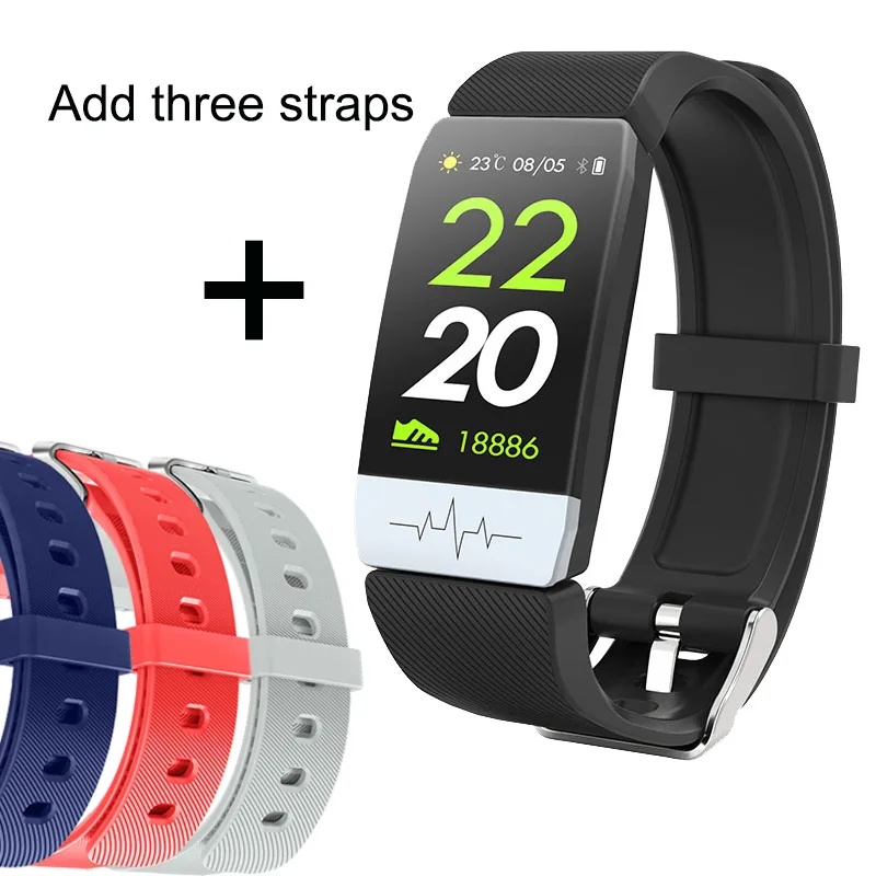 Smart band High-end Fitness Tracker ECG PPG Blood Pressure Waterproof Heart Rate Monitor Smart Weather Forecast Smart Bracelet - Color: Add 3 color strap