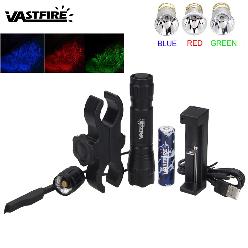 

1000 Lumens Hunting Light 3 Colors Tactical Shot Gun Light+Airsoft Rifle Scope Mount +Pressure Switch+18650 Battery+USB Charger