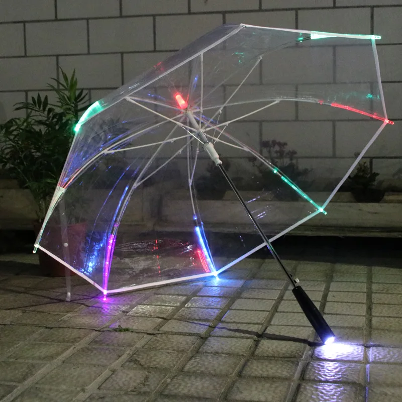 Светодиодный светильник, прозрачный длинный зонтик, лазерный меч, светильник, зонты для гольфа, Радужный, меняющий цвет, светодиодный, прозрачный зонтик