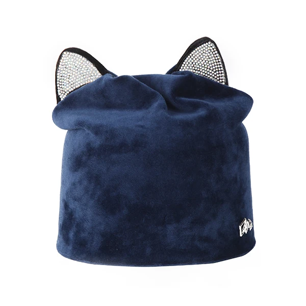 Милая шапка с кошачьими ушками для женщин Модная брендовая фланелевая шапка Высокого Качества Теплая Зимняя вязаная Лыжная Шапка Femme# MZ819 - Цвет: Navy Blue