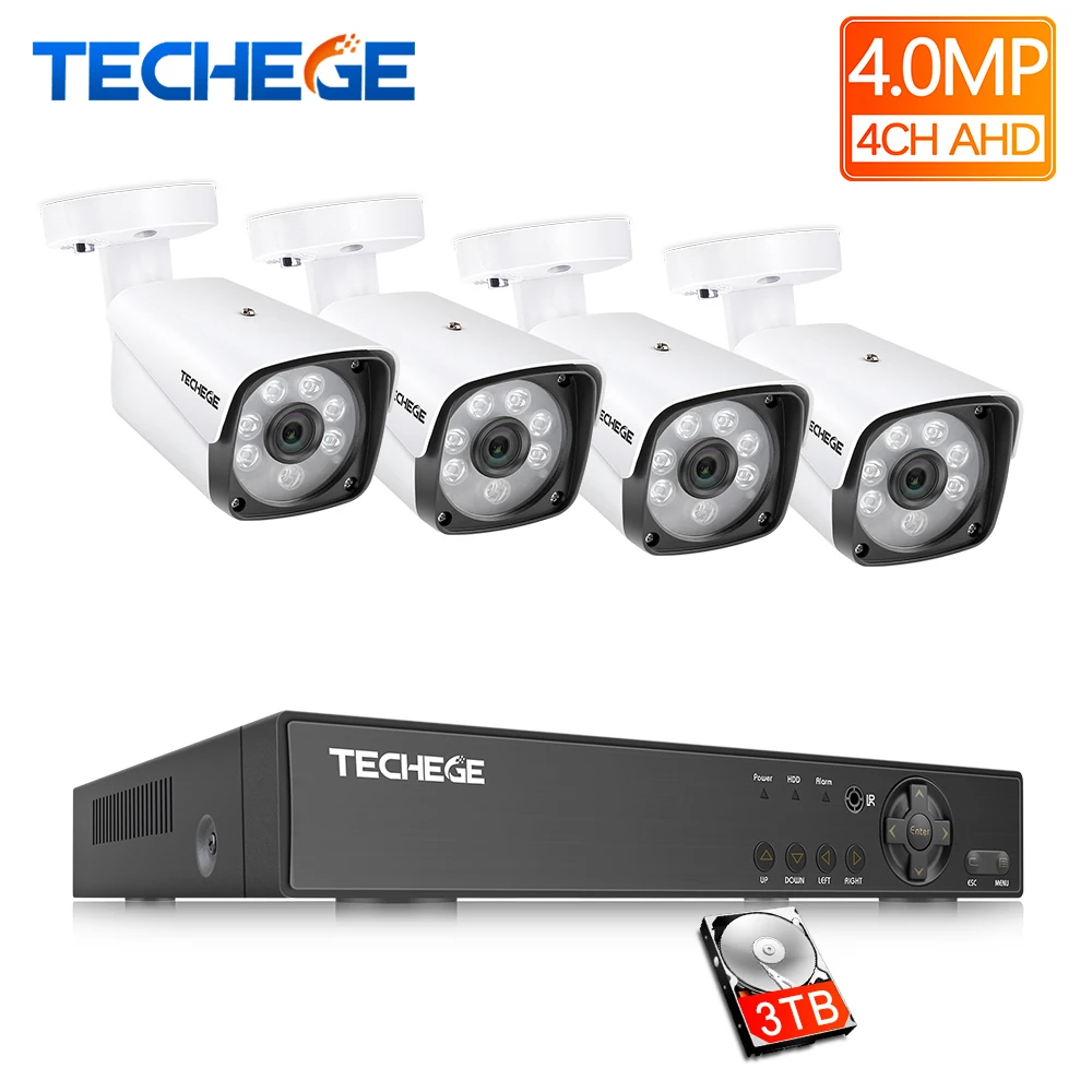 Techege 4MP CCTV комплект видеонаблюдения 4CH DVR 1080P 2K видео выход 4mp 2560*1440 безопасность AHD