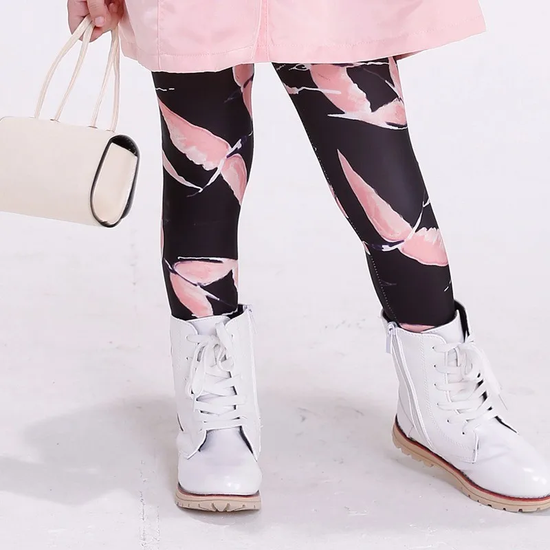 Штаны с цветочным принтом для маленьких девочек модные эластичные леггинсы для девочек детские брюки на осень и лето, От 3 до 8 лет