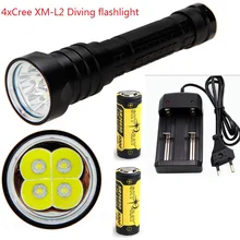 7000 люмен светодиодный подводный Плавная Дайвинг фонарик факел 4x CREE XM-L L2 светодиодный Водонепроницаемый Подводное лампа для дайвинга+ 2x26650 Батарея+ Зарядное устройство