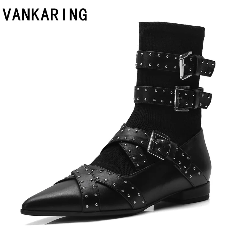 

new punk style buckle leather ankle boots for women motorcycle boots chunky heels casual shoes pointed toe platform female boots