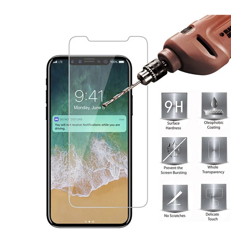 

Tempered Glass 9H Hardness Screen Protector Film For iPhone 11 Pro Max XS XR X 8 7 6 6S Plus 5 5S SE 2.5D Arc Edge High Clear