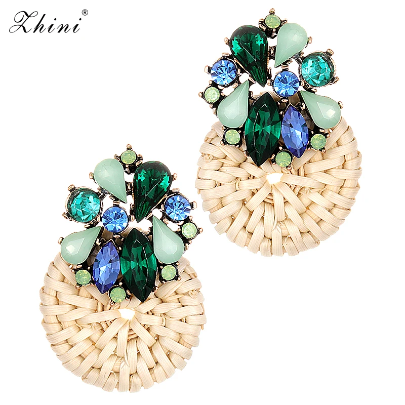 

ZHINI Geometric Wooden Drop Dangle Earrings Women Hot Sale Boho Crystal Rattan Wedding Gifts Earrings Fashion Statement Jewelry