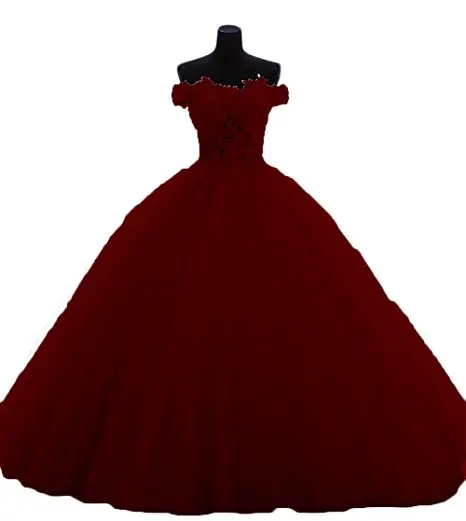 Burgundy ANGELSBRIDEP Бальные платья с вырезом лодочкой 15 вечерние сексуальный, кружевной, с аппликацией со шлейфом Роскошные Vestido дебютантные платья размера плюс - Цвет: Burgundy