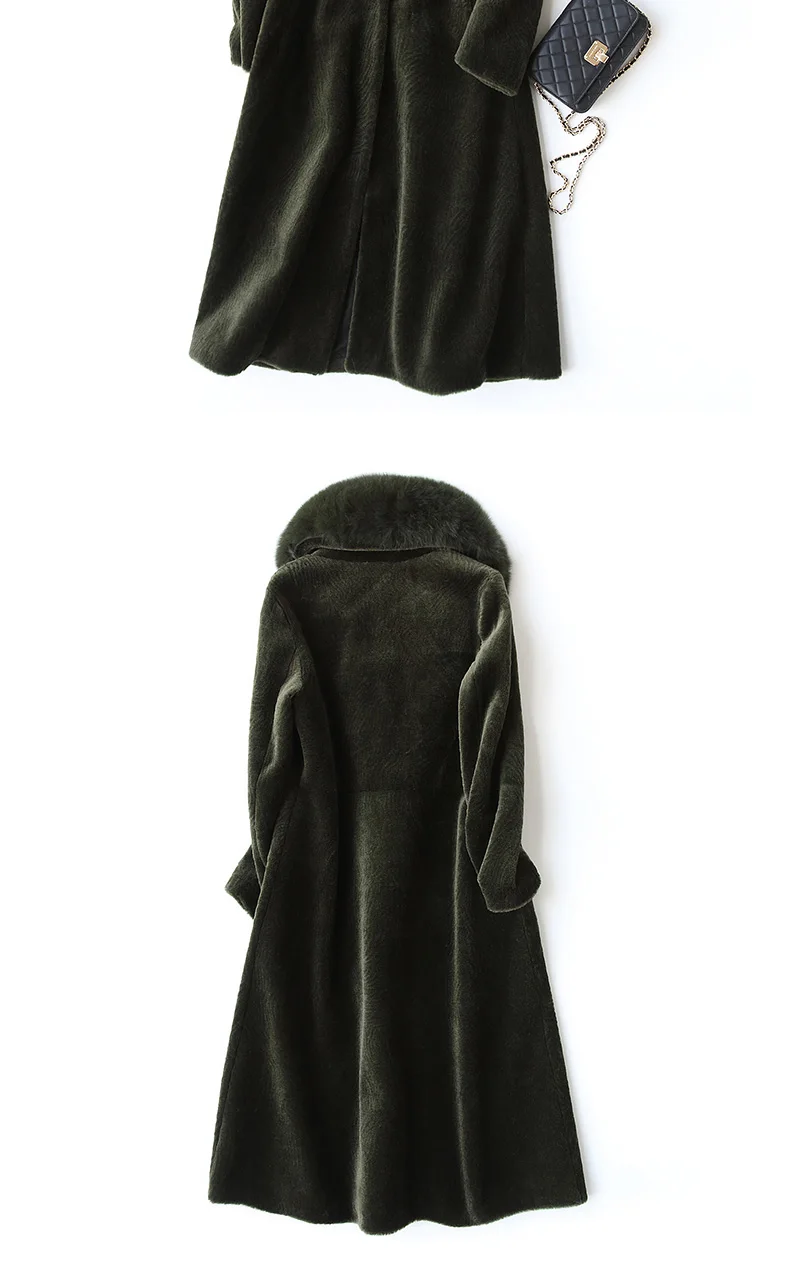 Best AYUNSUE Women Winter Sheep Shearling Fur Coat Large Natural Fox Fur Collar Long Warm Real Fur Coats Genuine Wool Jackets 17030 12