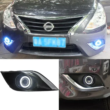 

High Quality Superb COB Angel Eyes Halo Fog Lights Projector Lens With Black Fog Cover For Nissan Sunny2014
