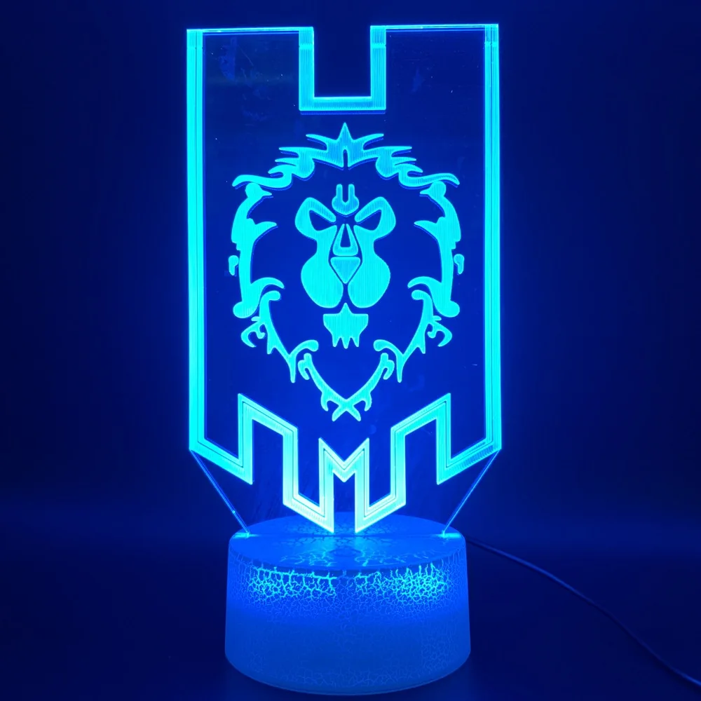 3d оптический светодиодный Ночной светильник, лампа для игры World of Warcraft, флаг льва, декоративная лампа для офисной комнаты, подарок на день рождения для детской спальни