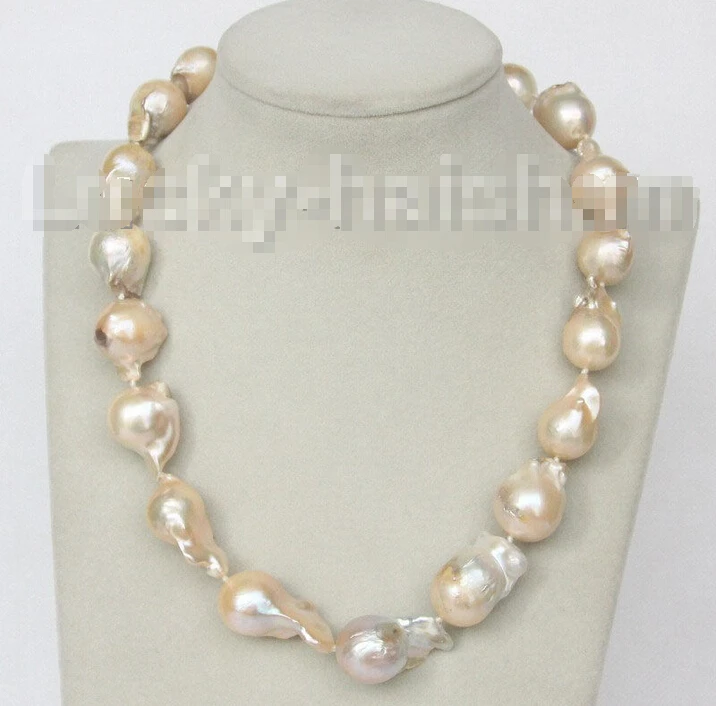 

Free shipping >>>>>>17" 30mm Baroque pink Reborn keshi pearls necklace j10365