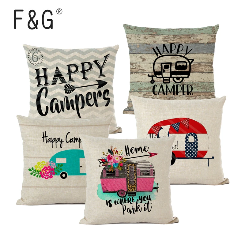 Happy Camper Cushion Cover Camping Days Decorative Pillows for Home Garden Pillow Cover Linen Gifts Cojines Decorativos Para Sof Happy Camper Cushion Cover Camping Days Decorative Pillows for Home Garden Pillow Cover Linen Gifts Cojines Decorativos Para Sof
