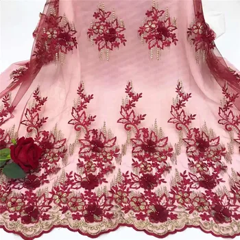 

Soft Latest Embroidered 3d Lace Fabric Wine Black African Lace Fabric 2018 High Quality Lace Tulle French Lace With 3d Flower