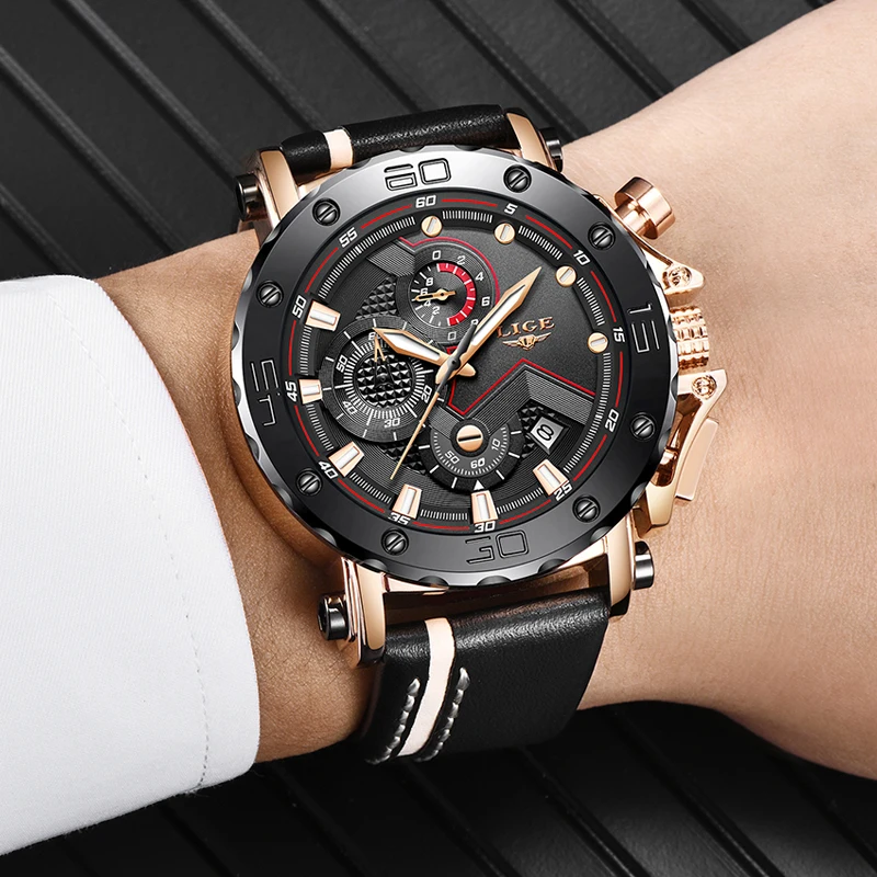 LIGE New Men Watches Top Brand Luxury Male Automatic Date Waterproof Sport Watch Men Leather Milita