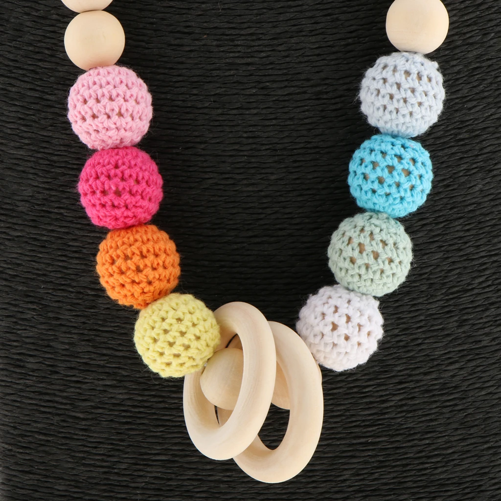 1Pc Wooden Crochet Beads Necklace Teether Baby Chew Grasping Nursing Teething Toy for Babies Infant Toddlers
