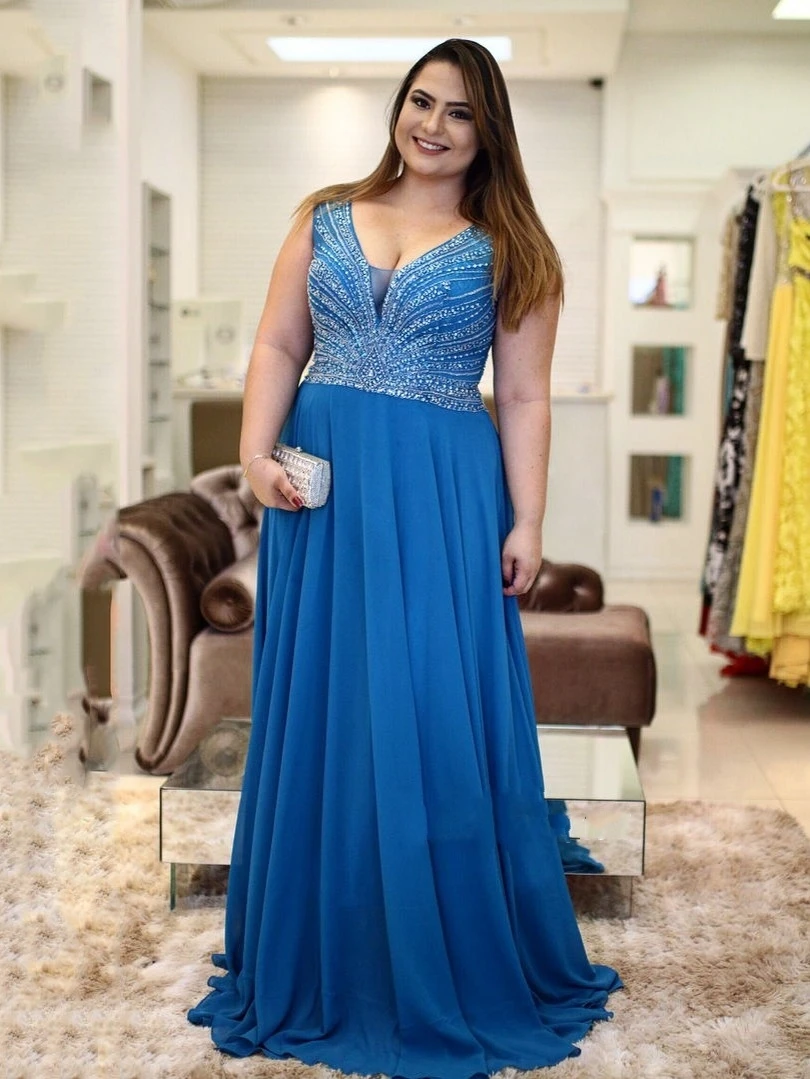 V-neck chiffon prom dress, evening dress with beadings 195_conew1