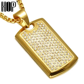 

HIP Hop Iced Out Bling Full Rhinestone Titanium Stainless Steel Dog Tag Pendants & Necklaces for Men Jewelry