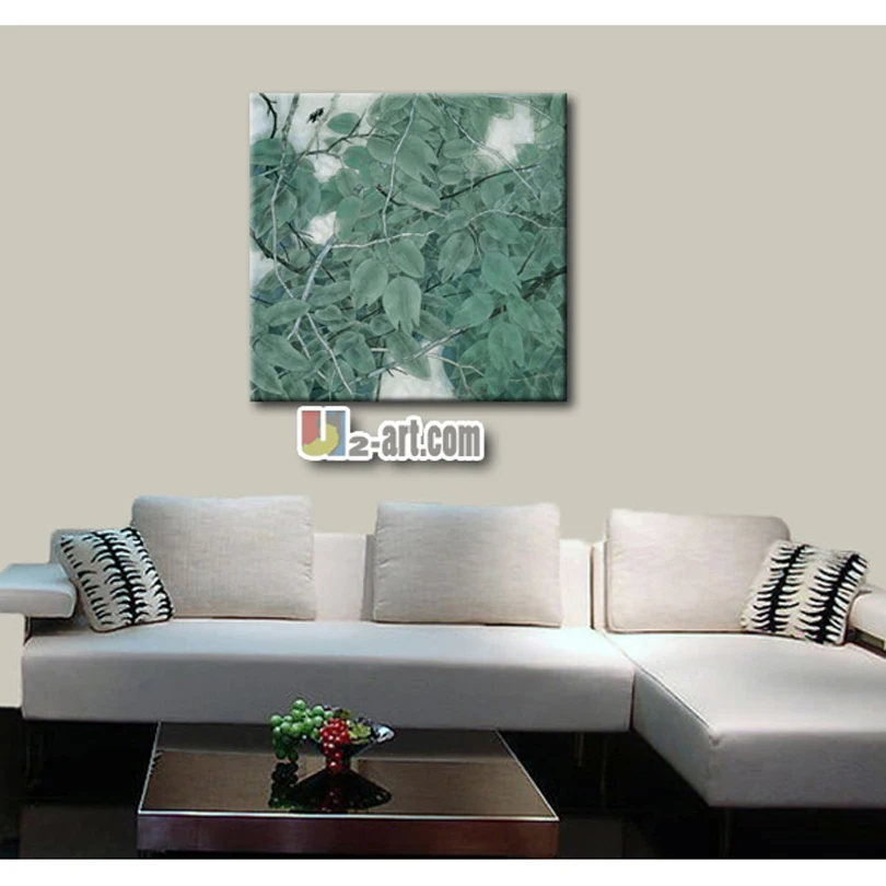 Groene lotus bladeren schilderen gedrukt canvas kunst op woonkamer ... Schilderij woonkamer groen