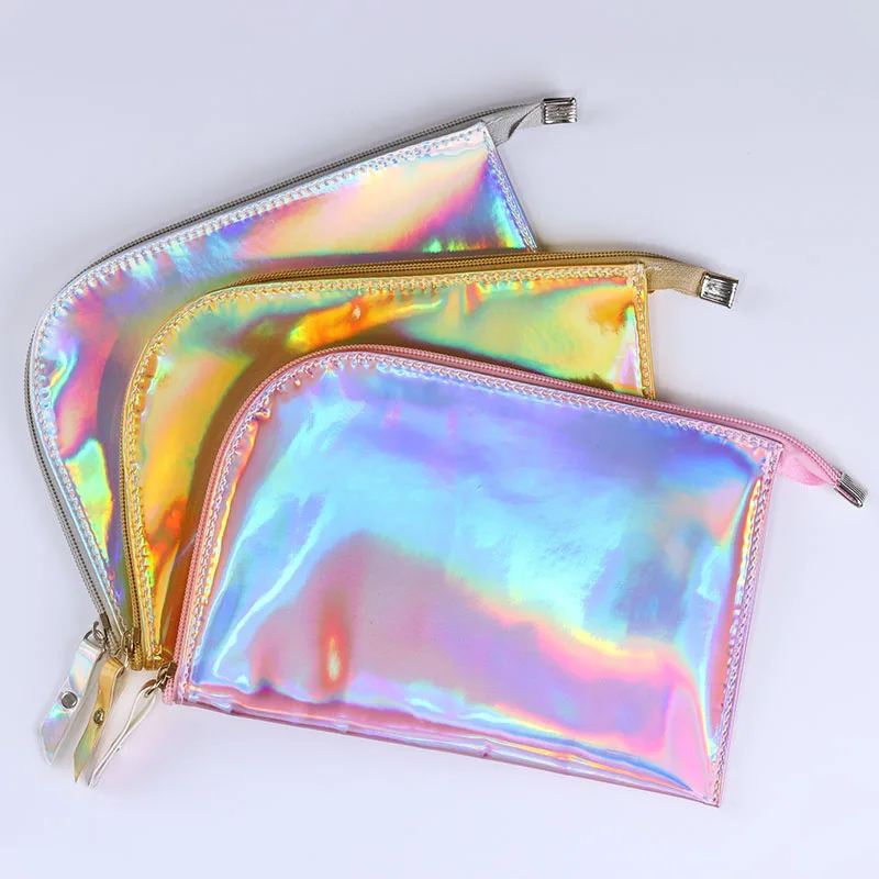 Holographic Storage Bag Cosmetic Bag Makeup Case Gold Silver Pink