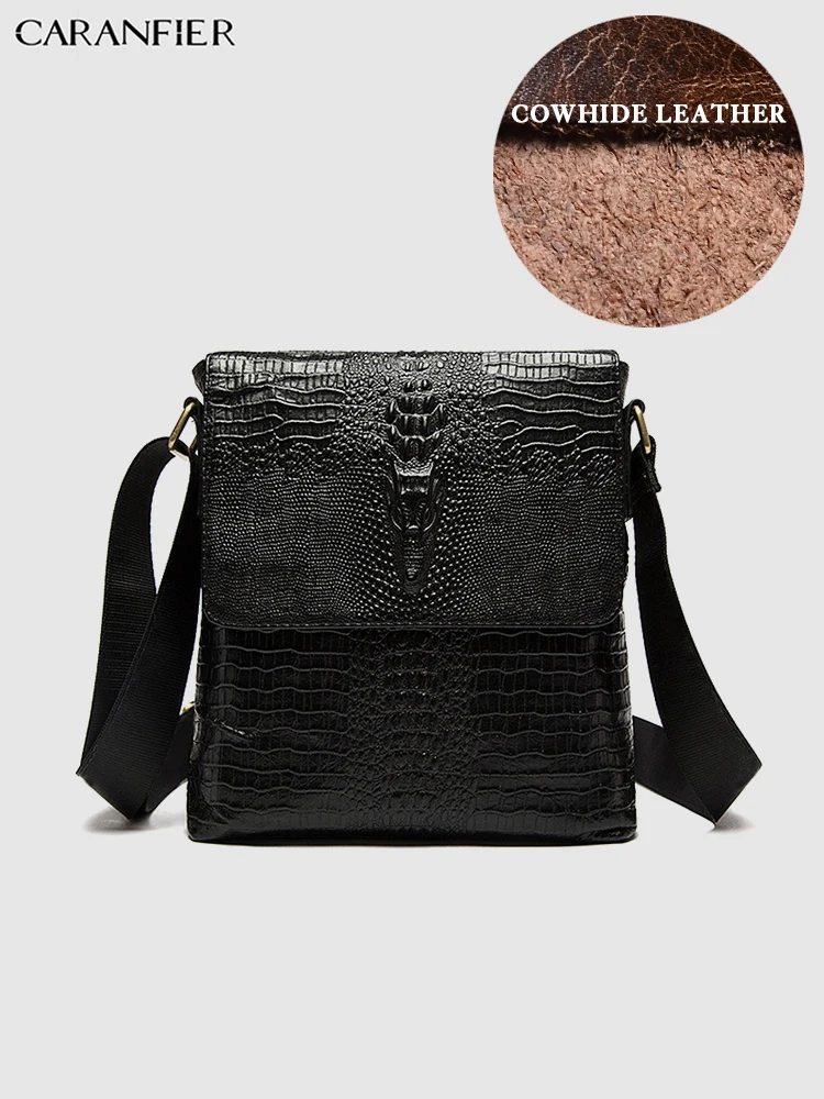 

CARANFIER Mens Shoulder Bags Genuine Cowhide Leather Business Vintage Messenger High Quality Briefcases Flap Pocket Laptop Bags