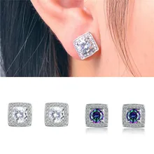 Девушки принцесса вырезать квадратные серьги для женщин 925 серебро белый циркон Радуга огонь серьги из камня женские ювелирные изделия