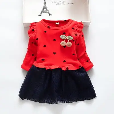 -G27-Red- Платье для девочек Лидер продаж; Новинка года; платье для девочек в Корейском стиле Модное детское Хлопковое платье с длинными рукавами и цветочным рисунком детская одежда с принтом - Цвет: -G27-Red-