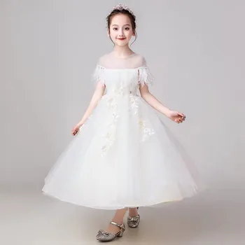 

2020Summer Good-Quality Girls Children Wedding Party Princess Mesh Dress Kids Evening Ball Gowns Formal Baby Clothes for 4-14Yrs
