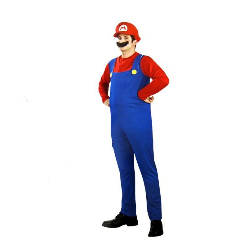 Новогодний костюм Супер Марио для косплея, Детский семейный костюм Funy Luigi Bros Plumber Purim, нарядное платье, рождественские вечерние костюмы - Цвет: Red Adult
