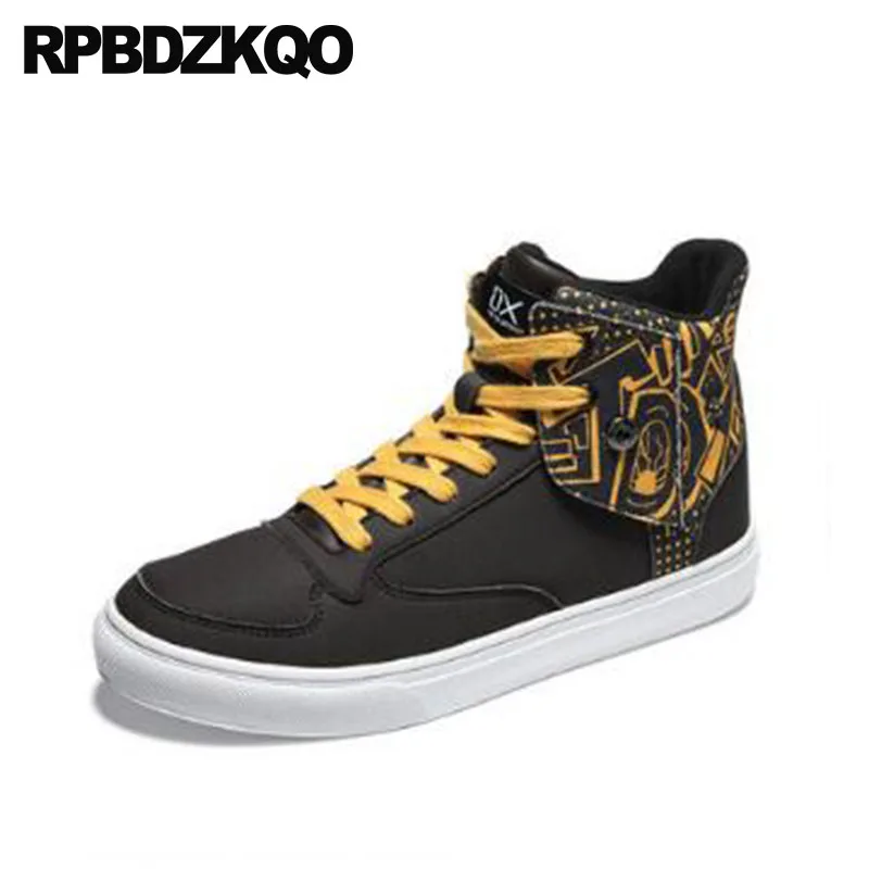 Casuais Tênis Homens Altos Britânico Primavera amarelo De Respirável Sapatos Luxo Skate Preto Impresso Estilo Calçados Marca Formadores Preto Pista Topo 6BIBqwxEr