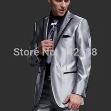 Смокинги для жениха на одной пуговице, на заказ, серебристо-серый, лучший мужской пиковый лацкан друг жениха, мужские свадебные костюмы/Жених(куртка+ штаны+ пояс